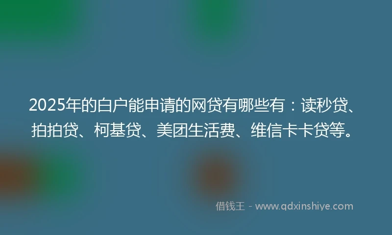 2025年的白户能申请的网贷有哪些有：读秒贷、拍拍贷、柯基贷、美团生活费、维信卡卡贷等。