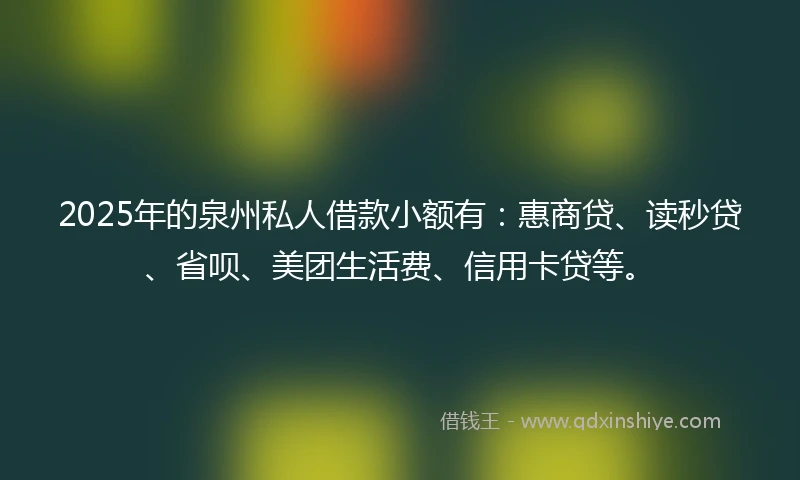 2025年的泉州私人借款小额有：惠商贷、读秒贷、省呗、美团生活费、信用卡贷等。