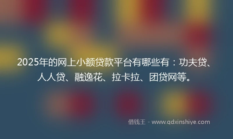 2025年的网上小额贷款平台有哪些有:功夫贷、人人贷、融逸花、拉卡拉、团贷网等。
