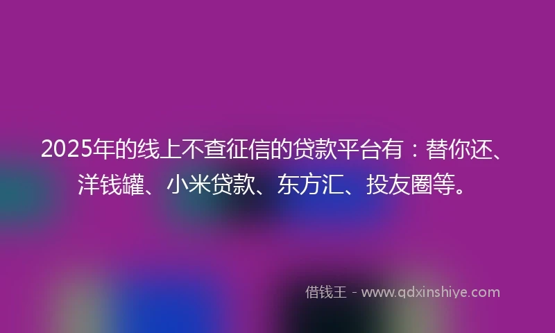 2025年的线上不查征信的贷款平台有：替你还、洋钱罐、小米贷款、东方汇、投友圈等。