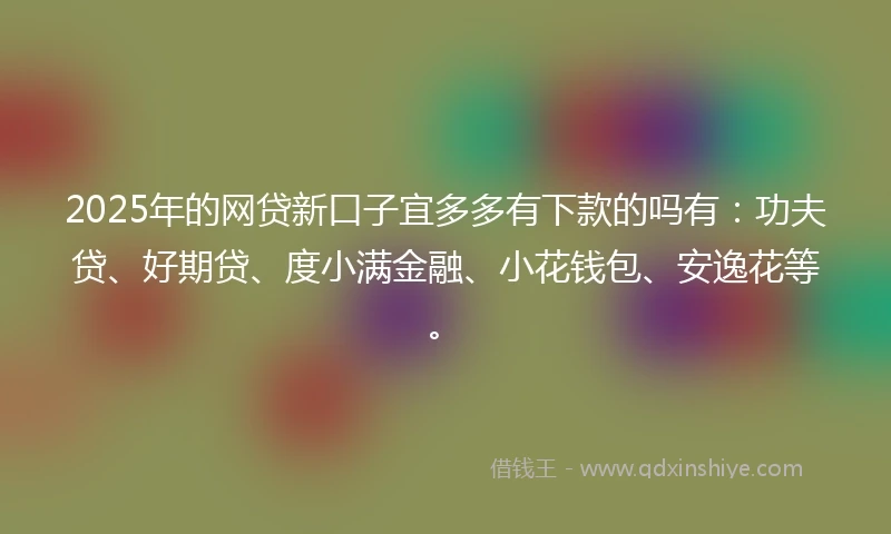 2025年的网贷新口子宜多多有下款的吗有：功夫贷、好期贷、度小满金融、小花钱包、安逸花等。