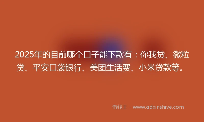 2025年的目前哪个口子能下款有：你我贷、微粒贷、平安口袋银行、美团生活费、小米贷款等。