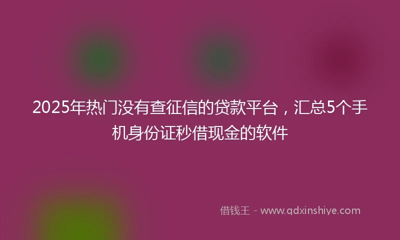 2025年热门没有查征信的贷款平台，汇总5个手机身份证秒借现金的软件