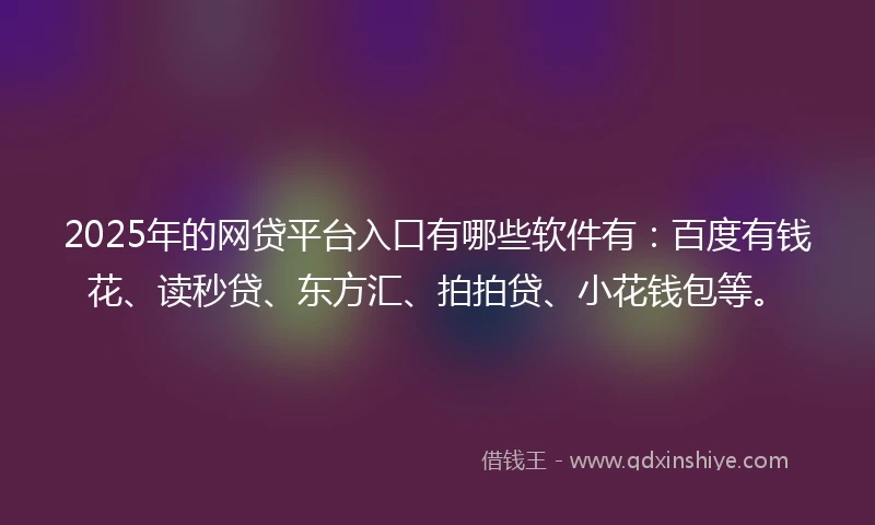 2025年的网贷平台入口有哪些软件有：百度有钱花、读秒贷、东方汇、拍拍贷、小花钱包等。
