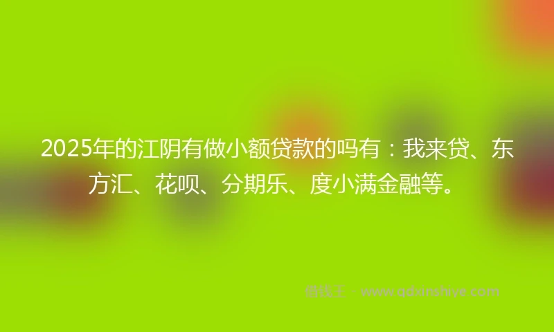 2025年的江阴有做小额贷款的吗有：我来贷、东方汇、花呗、分期乐、度小满金融等。