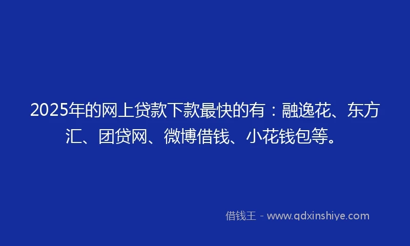 2025年的网上贷款下款最快的有：融逸花、东方汇、团贷网、微博借钱、小花钱包等。