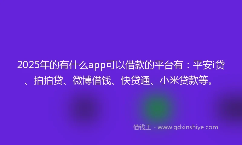 2025年的有什么app可以借款的平台有：平安i贷、拍拍贷、微博借钱、快贷通、小米贷款等。