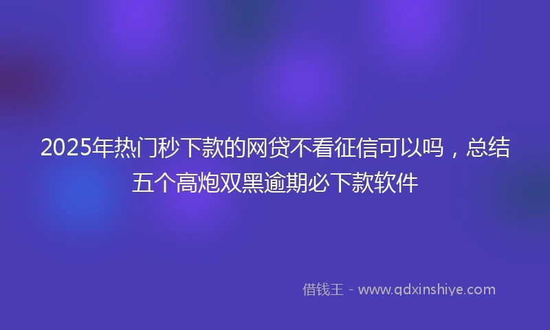 2025年热门秒下款的网贷不看征信可以吗，总结五个高炮双黑逾期必下款软件