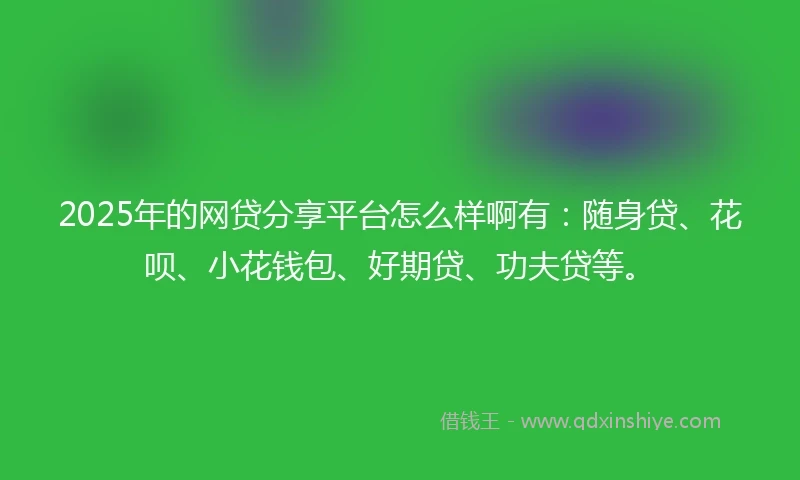 2025年的网贷分享平台怎么样啊有：随身贷、花呗、小花钱包、好期贷、功夫贷等。