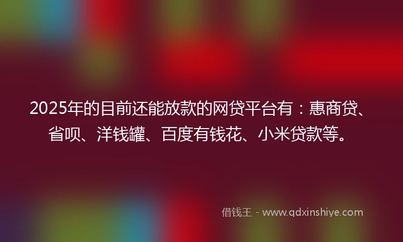 2025年的目前还能放款的网贷平台有：惠商贷、省呗、洋钱罐、百度有钱花、小米贷款等。