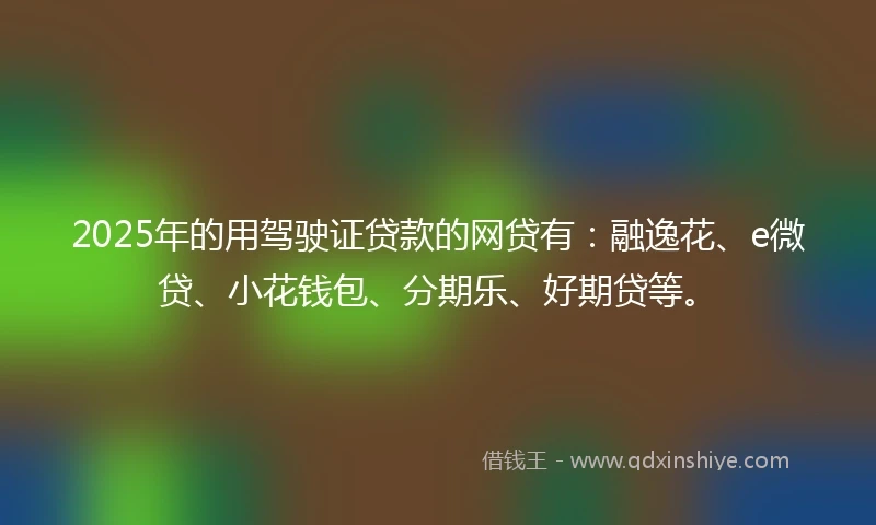 2025年的用驾驶证贷款的网贷有：融逸花、e微贷、小花钱包、分期乐、好期贷等。