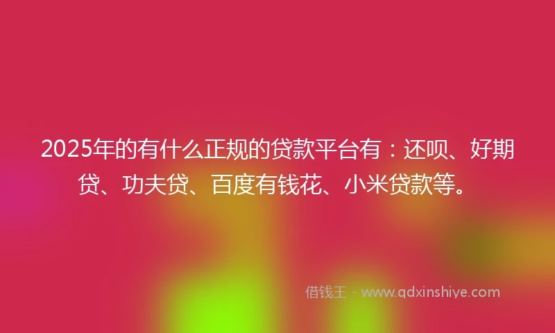 2025年的有什么正规的贷款平台有：还呗、好期贷、功夫贷、百度有钱花、小米贷款等。