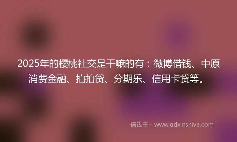 2025年的樱桃社交是干嘛的有：微博借钱、中原消费金融、拍拍贷、分期乐、信用卡贷等。