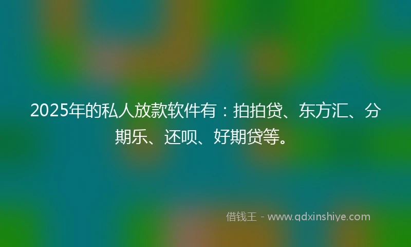 2025年的私人放款软件有：拍拍贷、东方汇、分期乐、还呗、好期贷等。