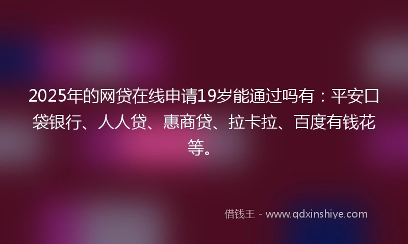 2025年的网贷在线申请19岁能通过吗有：平安口袋银行、人人贷、惠商贷、拉卡拉、百度有钱花等。