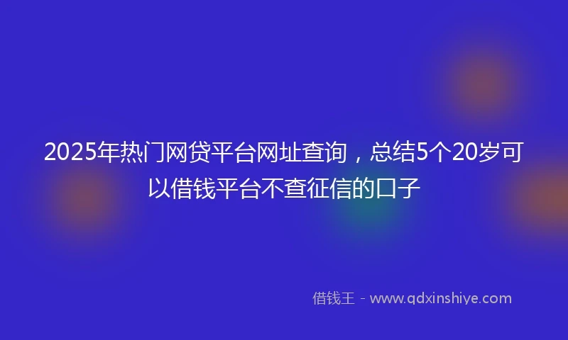 2025年热门网贷平台网址查询，总结5个20岁可以借钱平台不查征信的口子