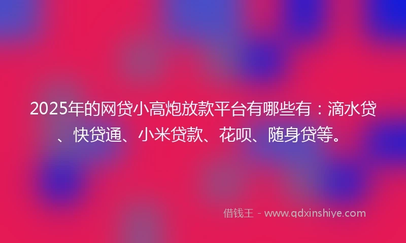 2025年的网贷小高炮放款平台有哪些有：滴水贷、快贷通、小米贷款、花呗、随身贷等。