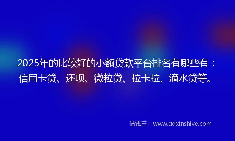 2025年的比较好的小额贷款平台排名有哪些有：信用卡贷、还呗、微粒贷、拉卡拉、滴水贷等。