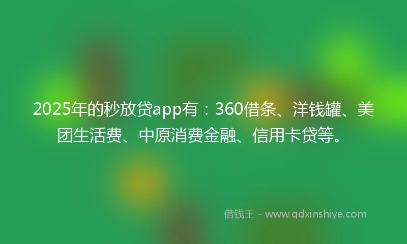 2025年的秒放贷app有：360借条、洋钱罐、美团生活费、中原消费金融、信用卡贷等。