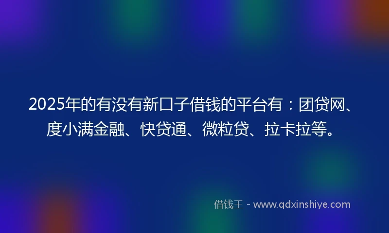 2025年的有没有新口子借钱的平台有：团贷网、度小满金融、快贷通、微粒贷、拉卡拉等。