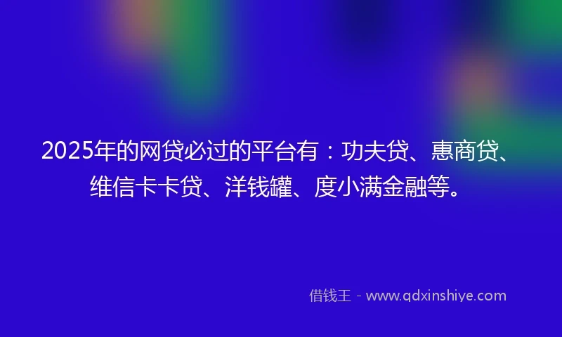 2025年的网贷必过的平台有：功夫贷、惠商贷、维信卡卡贷、洋钱罐、度小满金融等。