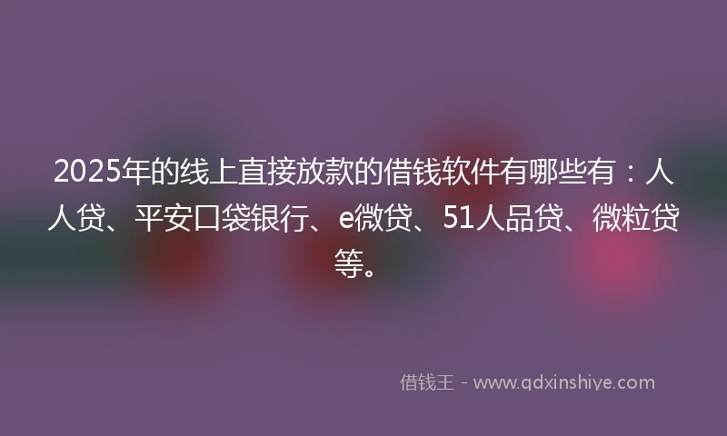 2025年的线上直接放款的借钱软件有哪些有：人人贷、平安口袋银行、e微贷、51人品贷、微粒贷等。