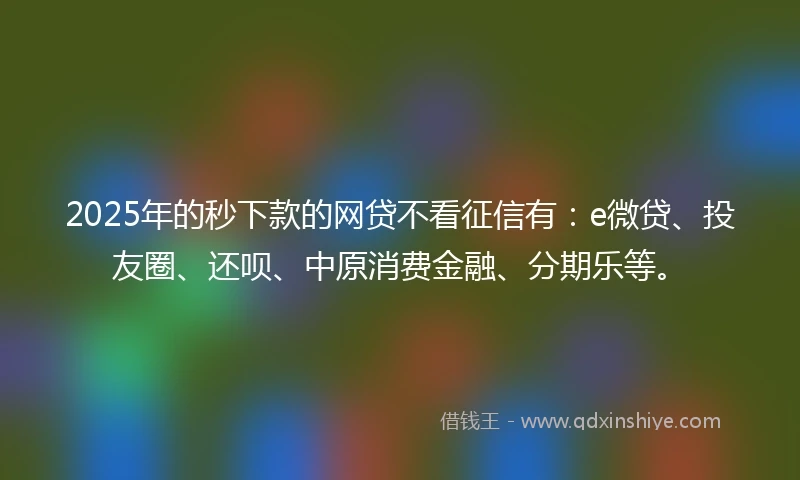 2025年的秒下款的网贷不看征信有：e微贷、投友圈、还呗、中原消费金融、分期乐等。
