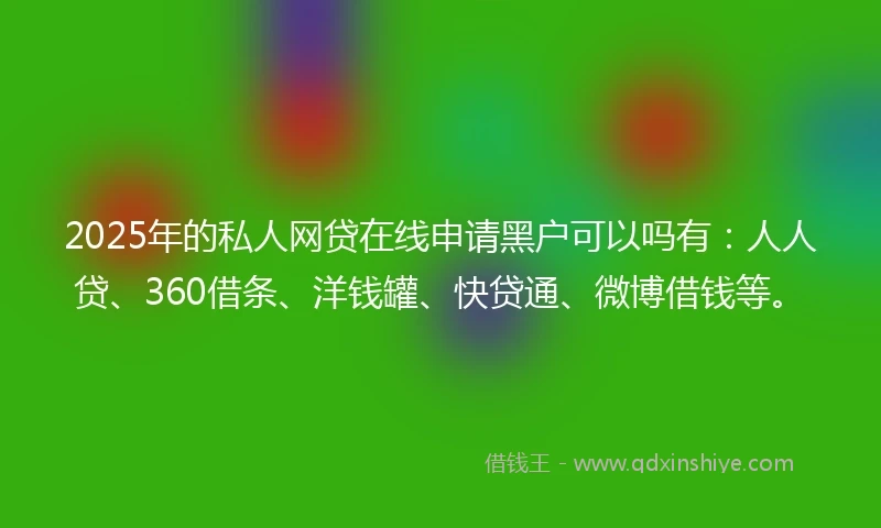 2025年的私人网贷在线申请黑户可以吗有：人人贷、360借条、洋钱罐、快贷通、微博借钱等。