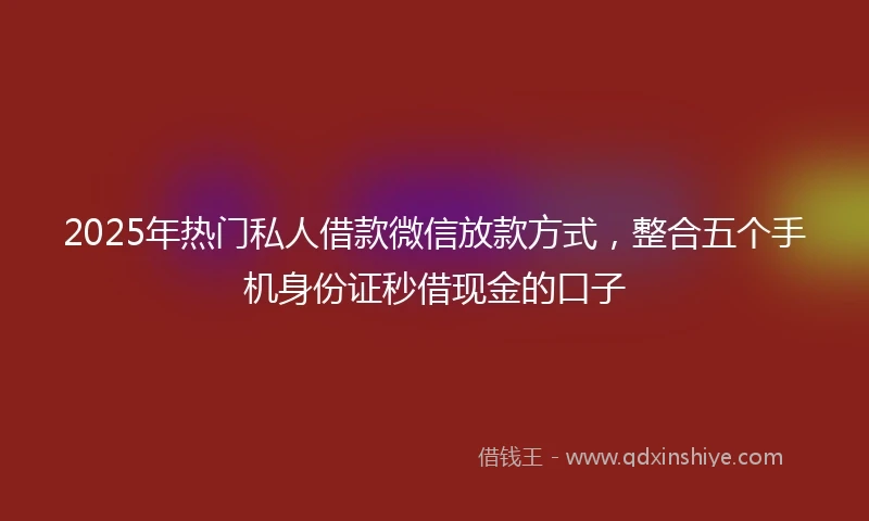 2025年热门私人借款微信放款方式，整合五个手机身份证秒借现金的口子