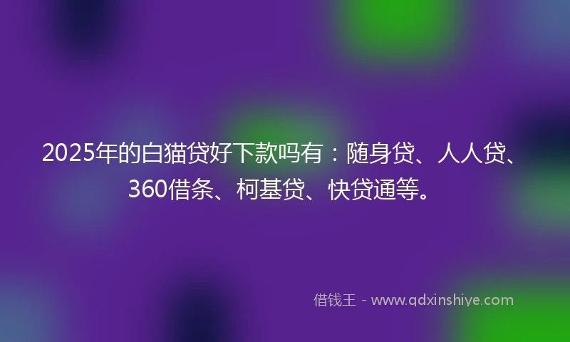 2025年的白猫贷好下款吗有：随身贷、人人贷、360借条、柯基贷、快贷通等。