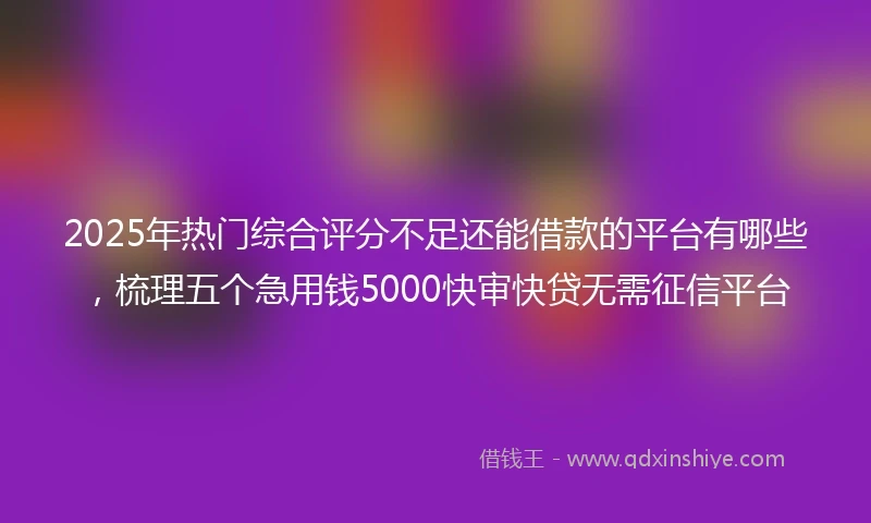 2025年热门综合评分不足还能借款的平台有哪些，梳理五个急用钱5000快审快贷无需征信平台