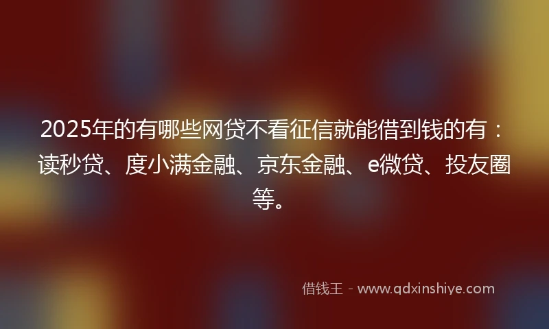 2025年的有哪些网贷不看征信就能借到钱的有：读秒贷、度小满金融、京东金融、e微贷、投友圈等。