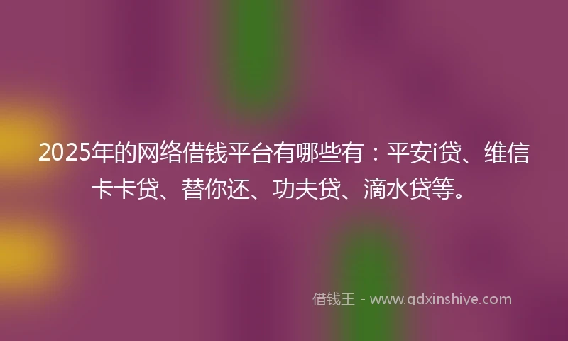 2025年的网络借钱平台有哪些有：平安i贷、维信卡卡贷、替你还、功夫贷、滴水贷等。