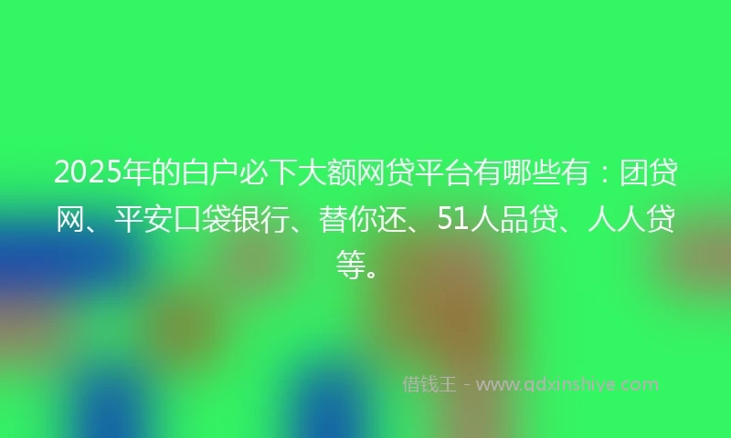 2025年的白户必下大额网贷平台有哪些有：团贷网、平安口袋银行、替你还、51人品贷、人人贷等。