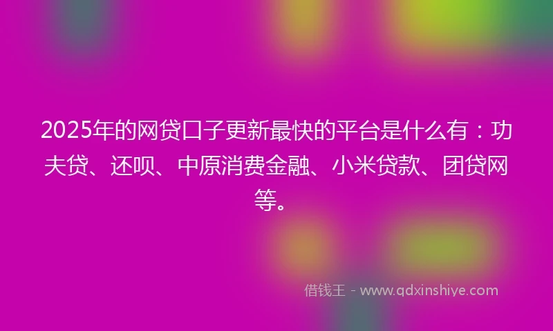 2025年的网贷口子更新最快的平台是什么有：功夫贷、还呗、中原消费金融、小米贷款、团贷网等。