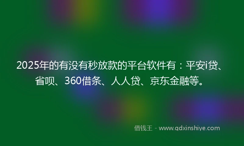 2025年的有没有秒放款的平台软件有：平安i贷、省呗、360借条、人人贷、京东金融等。