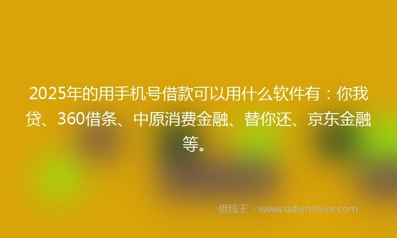 2025年的用手机号借款可以用什么软件有：你我贷、360借条、中原消费金融、替你还、京东金融等。