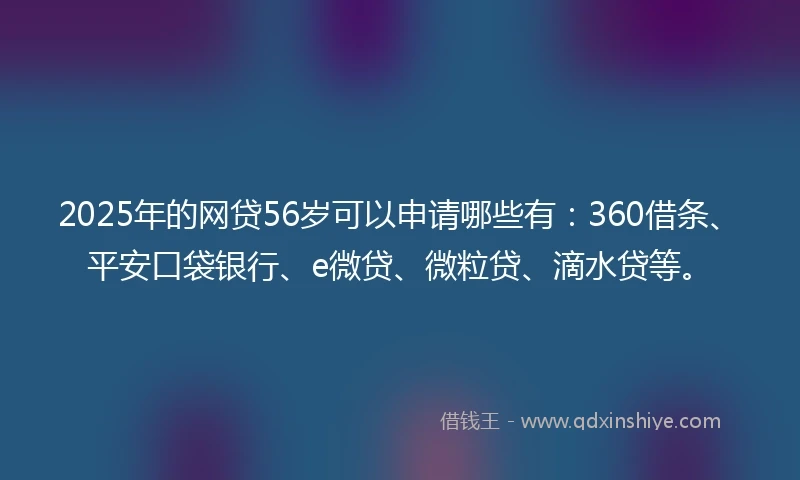 2025年的网贷56岁可以申请哪些有：360借条、平安口袋银行、e微贷、微粒贷、滴水贷等。