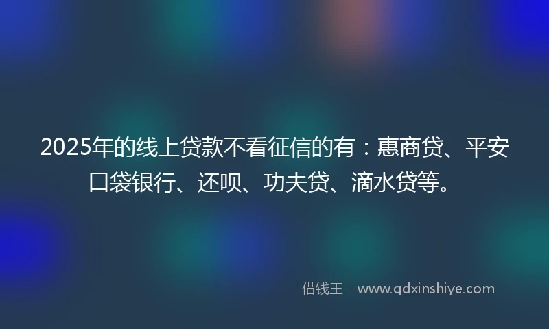 2025年的线上贷款不看征信的有：惠商贷、平安口袋银行、还呗、功夫贷、滴水贷等。