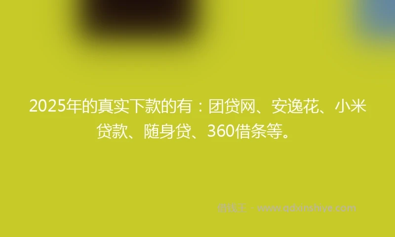 2025年的真实下款的有：团贷网、安逸花、小米贷款、随身贷、360借条等。