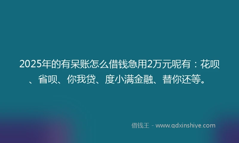 2025年的有呆账怎么借钱急用2万元呢有：花呗、省呗、你我贷、度小满金融、替你还等。