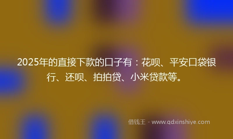 2025年的直接下款的口子有：花呗、平安口袋银行、还呗、拍拍贷、小米贷款等。