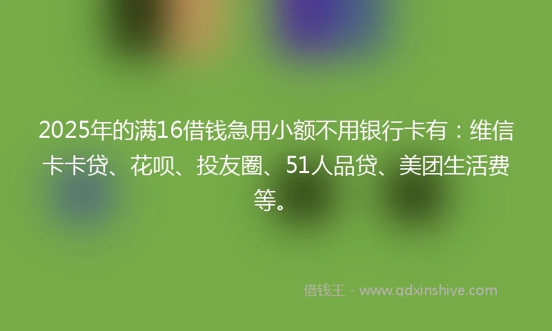 2025年的满16借钱急用小额不用银行卡有：维信卡卡贷、花呗、投友圈、51人品贷、美团生活费等。