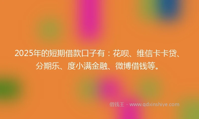 2025年的短期借款口子有：花呗、维信卡卡贷、分期乐、度小满金融、微博借钱等。