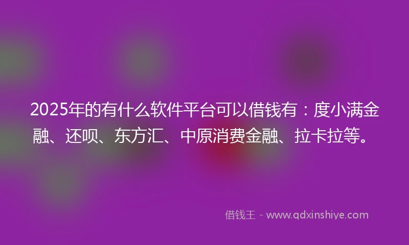 2025年的有什么软件平台可以借钱有：度小满金融、还呗、东方汇、中原消费金融、拉卡拉等。