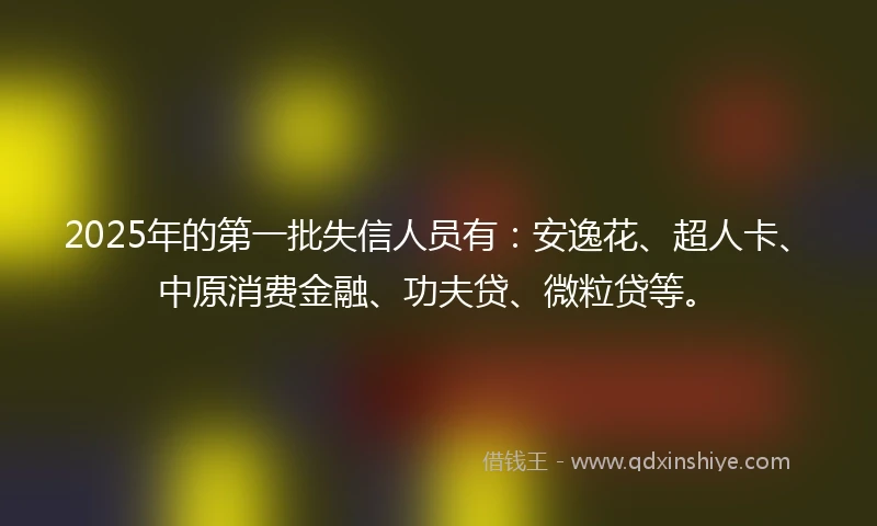 2025年的第一批失信人员有：安逸花、超人卡、中原消费金融、功夫贷、微粒贷等。
