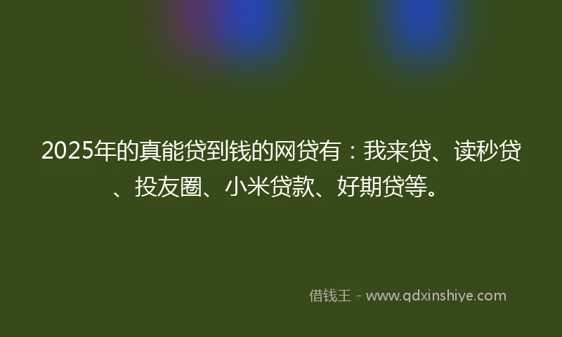 2025年的真能贷到钱的网贷有：我来贷、读秒贷、投友圈、小米贷款、好期贷等。