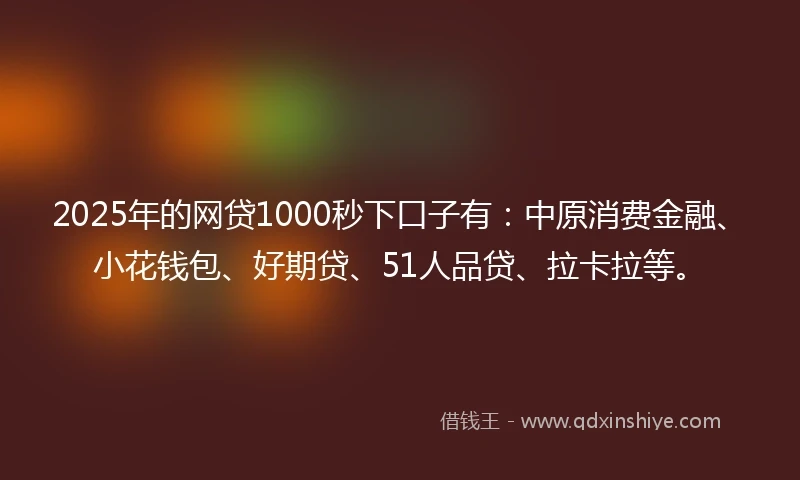 2025年的网贷1000秒下口子有：中原消费金融、小花钱包、好期贷、51人品贷、拉卡拉等。