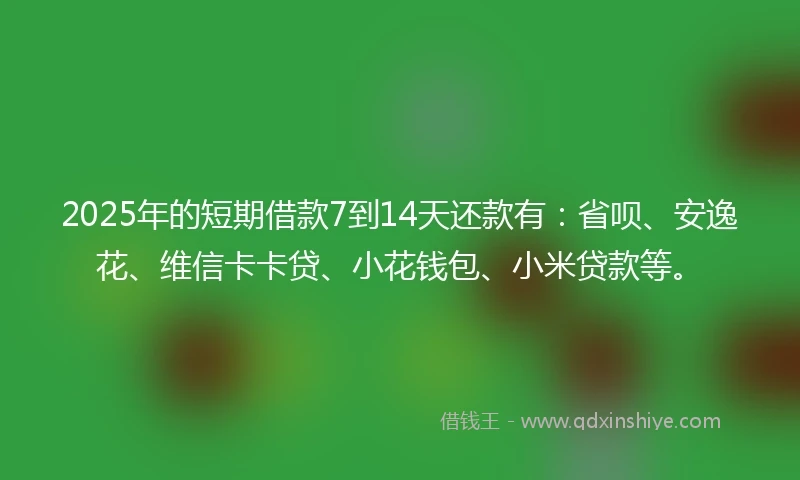 2025年的短期借款7到14天还款有：省呗、安逸花、维信卡卡贷、小花钱包、小米贷款等。