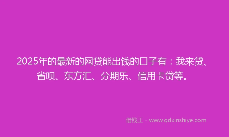2025年的最新的网贷能出钱的口子有：我来贷、省呗、东方汇、分期乐、信用卡贷等。